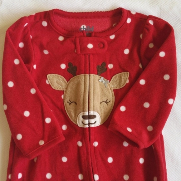 child of mine reindeer fleece 2-way zipper footie sleeper pajamas 3-6 months - Picture 2 of 5